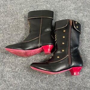 Disney Frozen Anna Costume Boots Black Gold Embroidery Pink Heel Girls Size 2/3